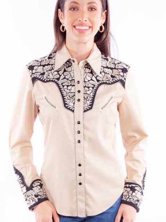 Scully Tops - Scully Cream Western-Style Embroidered Button-Up Top
